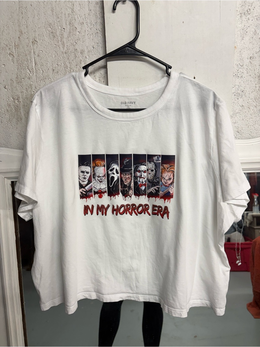 Old Navy Woman’s White Upcycled with Graphic - T-Shirt - In My Horror Era